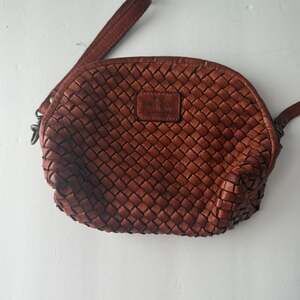 Milo Genuine Leather Canada Woven Wristlet Bag Cognac Brown Handmade Style